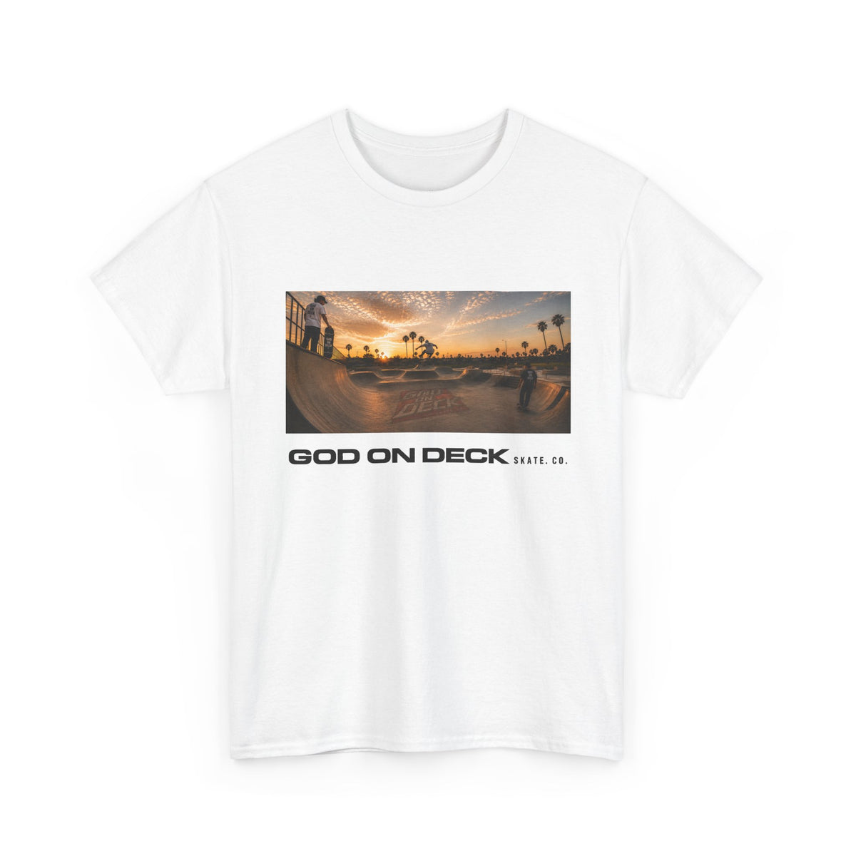 God on Deck Skate Tee — Sunset Skatepark Graphic T‑Shirt