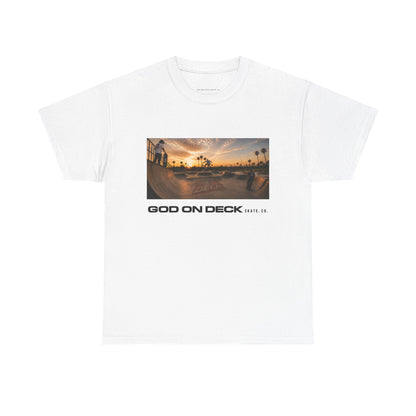 God on Deck Skate Tee — Sunset Skatepark Graphic T‑Shirt